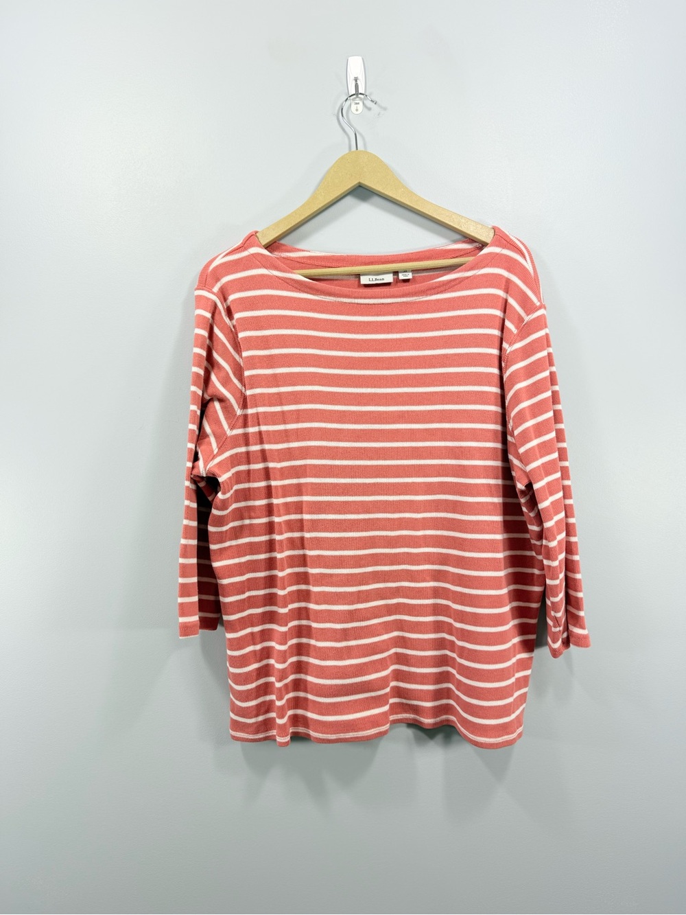L.L. Bean Soft Striped Boatneck Top - Coral & White Size 3XL